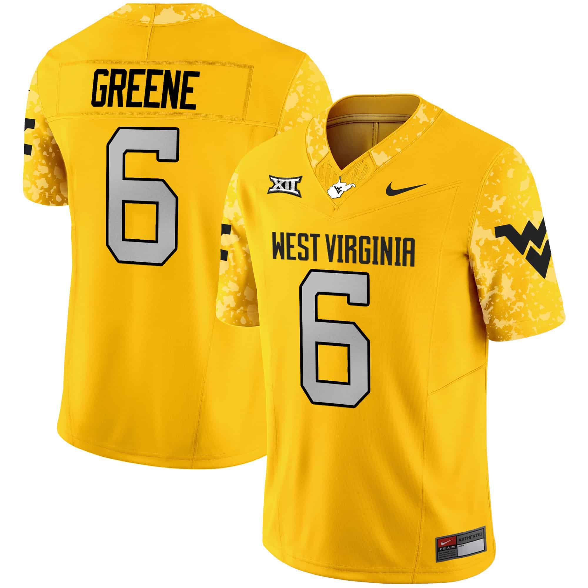 Men West Virginia Mountaineers #6 Greene Yellow 2024 Nike Vapor Limited NCAA Jersey
